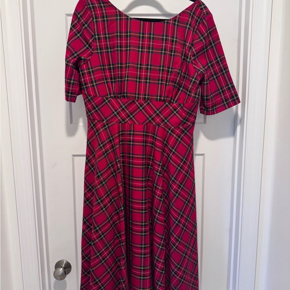 Hell Bunny Red and Green Plaid Midi Dress